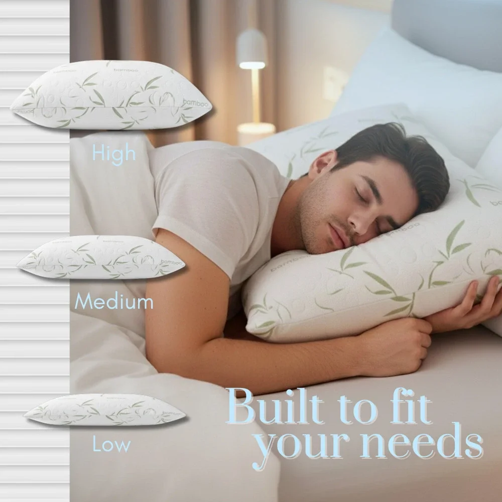 Adjustable Bamboo Memory Foam Pillows King (2 Pack) Cooling Foam - Picture 4 of 6